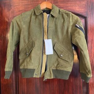 Burberry Kids NWT Olive Leather Bomber Jacket